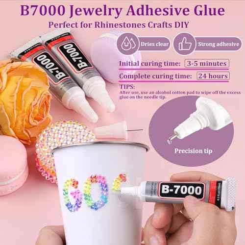 32000Pcs Resin Rhinestones with Tweezers for Bedazzling, Multicolor 3mm Crystal with 3Pcs 10ml B7000 Jewelry Glue for Bedazzled Nail Art Crafting Makeup