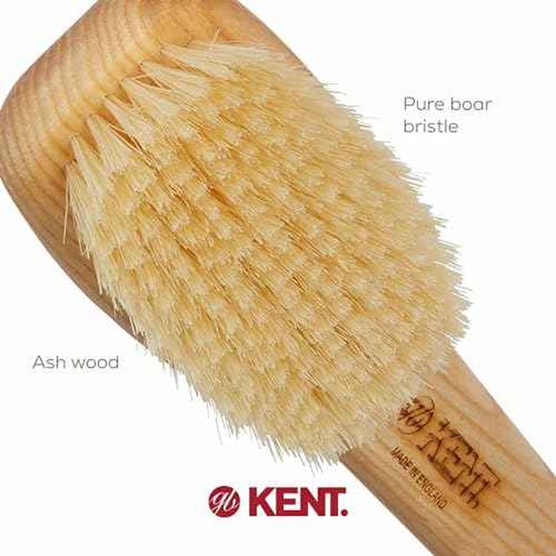 KENT FD6 9" Beechwood Wood Short Handle Shower Bath Body Brush. for Skin Exfoliate & Massage. 100% White Boar Bristles. Best Body, Foot and Leg Scrubber Brushing for Wet and Dry Body. Made in England