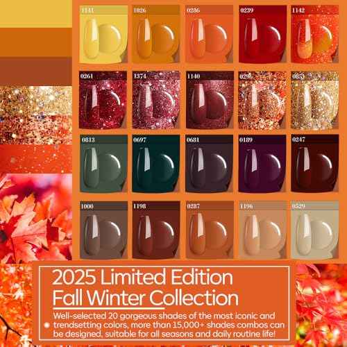modelones 20 Colors Gel Nail Polish Kit, Fall Winter Gel Polish Set Soak Off Nail Polish Kit with Glitter, Glossy and Matte Top Base Coat DIY Manicure at Home