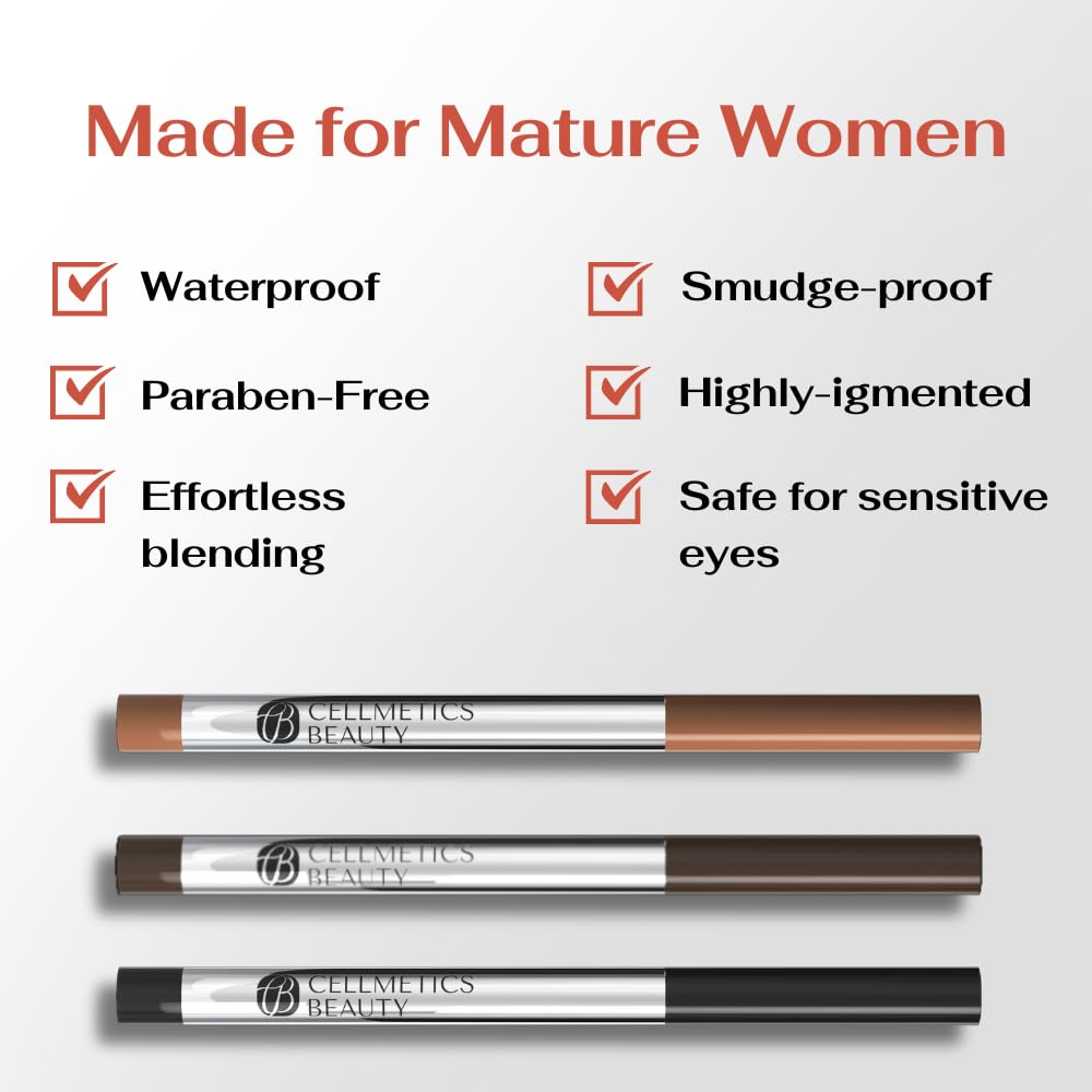 CELLMETICS Long-Wear Cream Eyeliner for Mature Women (Cold Brown (2)) - Water-Resistant, Long-Stay and Mess-Proof Eye Liner - Smudge Proof & Retractable Eyeliner Pencil for Older Women