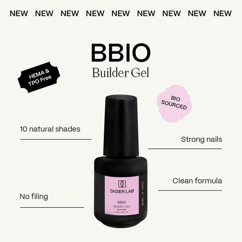 DIDIER LAB BBIO Builder Gel in a Bottle - Milky Pink - Clean Formula Free from HEMA and TPO - Self Leveling Builder Gel for Nails - Nail Builder LED UV Gel for Strengthening Nails - 0.51 fl oz