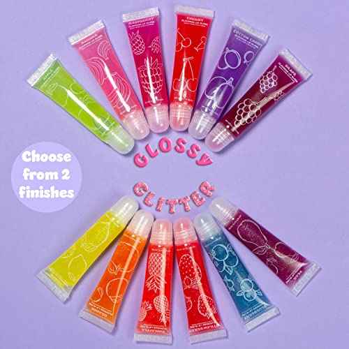 Expressions 24pc Lip Gloss Set, Flavored Lipgloss Squeeze Tubes with Carrying Case, Lip Gloss Set Value Pack, Assorted Fruit Flavored Lip Glosses, Kid-Friendly Non Toxic Makeup