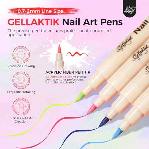 6 Colors Nail Art Pens Set, 3D Nail Polish Pens Quick-Drying Acrylic Paint Markers, Dotting Liner Brush for DIY Nail Design, Home & Salon Manicure Tools