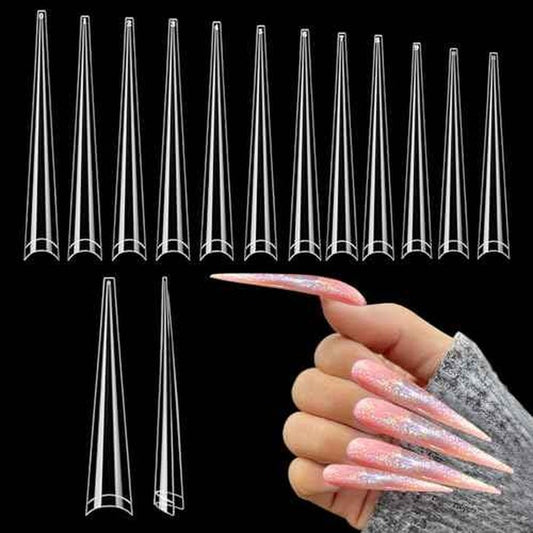 312PCS Extra Long Stiletto Nail Tips for Acrylic Nails Professional, 4XL Half Cover Stiletto Nails Tips, Clear French False Nail Extension, Super Long French Tapered Nails Tip 12 Sizes