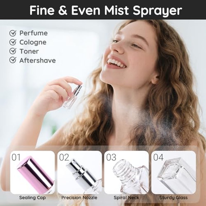 Segbeauty 60pcs 0.17oz Mini Cologne Spray Bottle Empty, Fine Mist Perfume Travel Refillable, 5ml Small Travel Cologne Sprayer Bottle Portable, Bulk Perfume Atomizer Sprayer with Dispensing Refill Kit