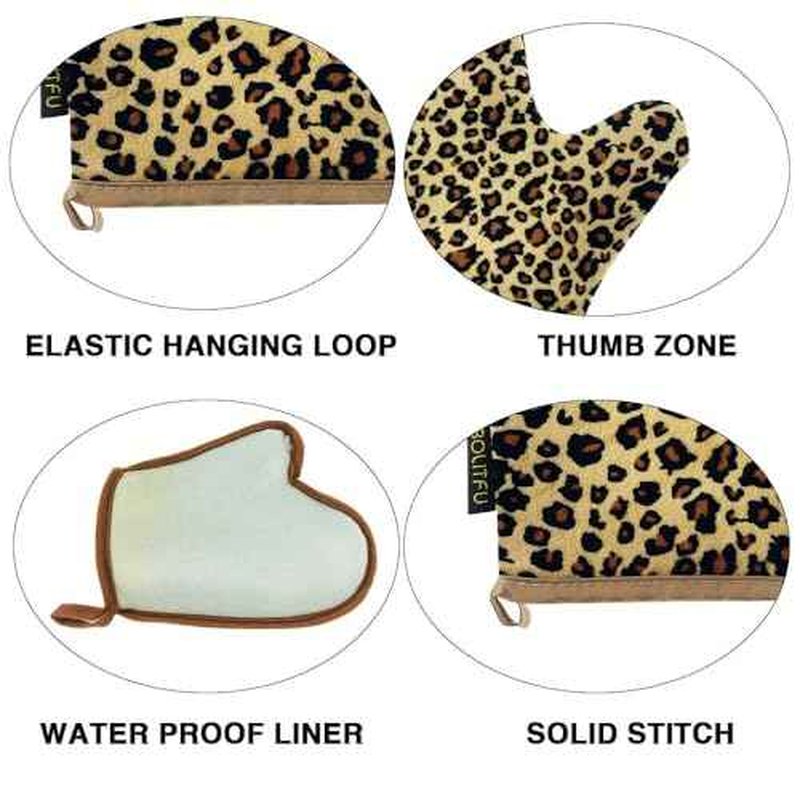 4 Pack Self Tanning Mitt Applicator Kit, with Self Tanner Mitt, Self Tan Back Applicator, Exfoliating Glove, Flat Top Face Tanner Brush, Tan mit for Self Sunless Tanner (leopard)