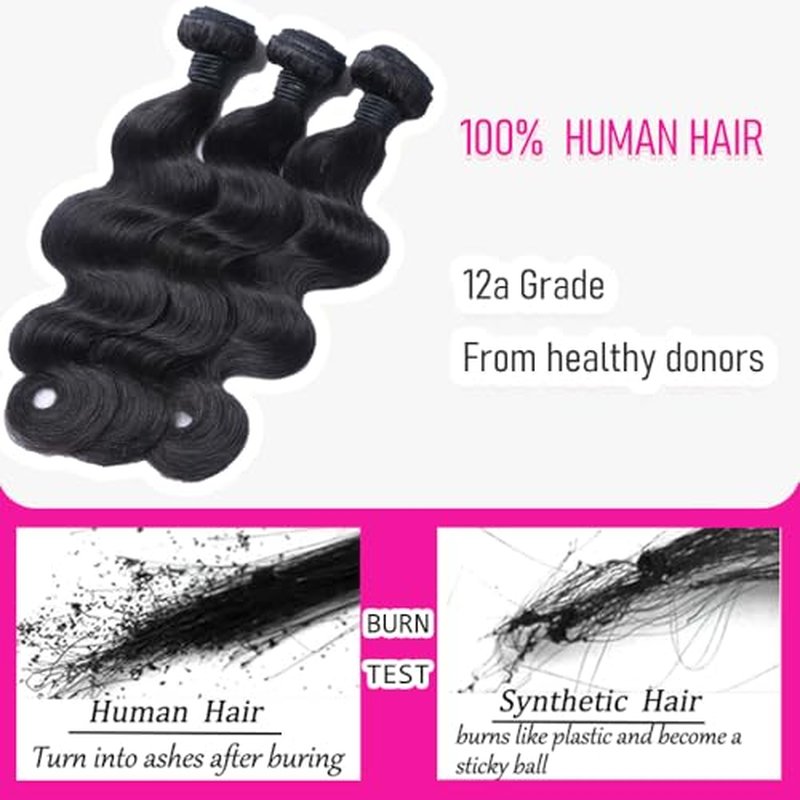 CHEEON Body Wave Bundles Human Hair 16 18 20 Inch Human Hair Bundles 12A Grade Unprocessed Brazilian Virgin Hair Extensions 3 Bundles Deal Natural Black