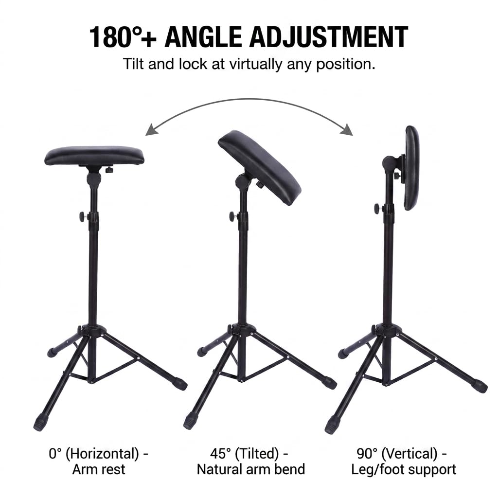 Armrest, Height Adjustable Tripod Arm Stand Foldable Foam Pad Arm Bar Leg Rest Studio Stand Workstation with PU Leather Pad for Studio Salon Supplies Tool