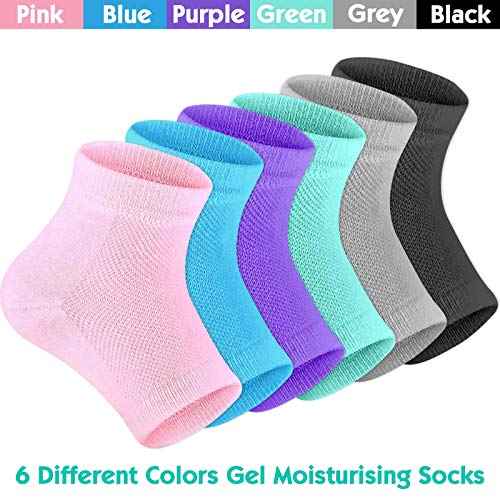 Selizo 6 Pairs Heel Moisturizing Socks Open Toe Socks Cracked Gel Heel Socks Foot Toeless Heel Repair Socks for Women Dry Hard Cracked Feet, 6 Colors