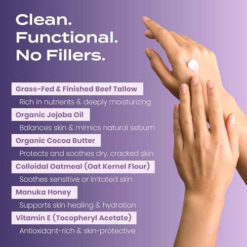 Body Restore Grass Fed Whipped Beef Tallow for Dry Skin, Face - Manuka Honey, Jojoba Oil, Christmas Stocking Stuffers, White Elephant, Birthday Gifts for Women, Men, Travel Essentials - Lavender