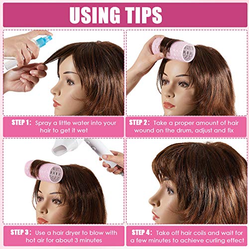 WILLBOND 4 Pcs Long Hair Rollers for Bangs Aluminum Core Curlers Thermal Self Grip Roller for Long and Medium Hair Women Hairstyle(4.7 x 2 Inch,Rose Red, Light Pink, Purple, Black)