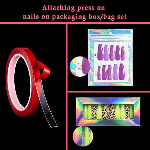 NOVAL Double Sided Tape 2 Rolls Press on Nails Adhesive Strong Sticky Mounting Tapes for Press on Nail Packaging