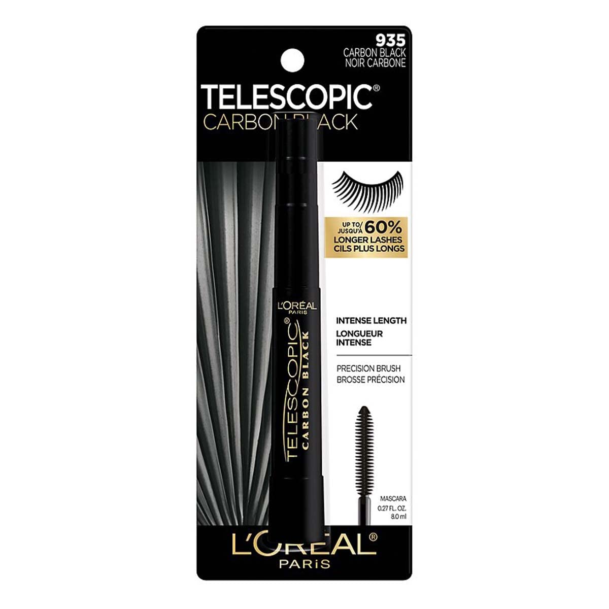 L'Oreal Paris Makeup Telescopic Original Lengthening Mascara, Black, 0.27 Fl Oz (1 Count) & Makeup Telescopic Original Lengthening Mascara, Carbon Black, 0.27 Fl Oz (Pack of 1)