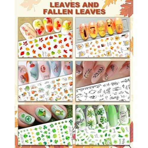 30 Sheets All Holiday Nail Art Stickers, Variety Pack Seasonal Nail Decals, Self-Adhesive Colorful Design for Daisy Flowers Butterflies Star Halloween Christmas