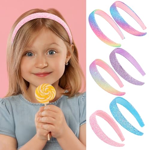 Girls Headbands, 6PCS Headbands for Girls Women Glitter Blue Purple Rainbow Pink Headband Sparkly Sequin Headband Hair Accessories