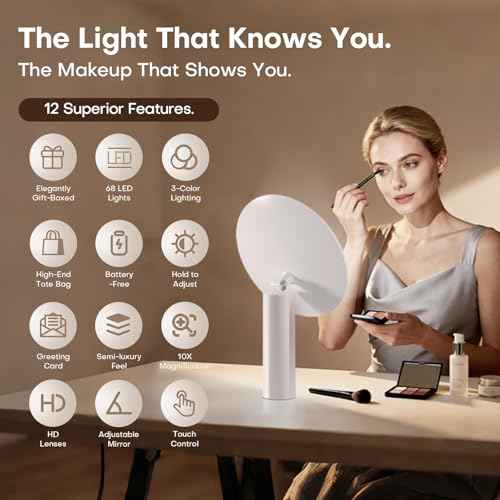 Makeup Mirror with Lights, 10X Magnifying Vanity Mirror, Dimmable Touch Control, Portable Travel & Desk Mirror with Stand, Christmas Birthday Gift for Women Her Girlfriend Wife Mom