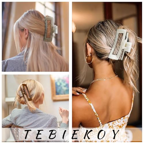 Extra Large Hair Claw Clips for Women, 5 Inch Unbreakable Large Rectangle Claw Clips for Thick Hair Neutral Huge Hair Clips Non-slip Hair Claws Tight Strong Hold Hair Claw for Women Girls 4 Packs