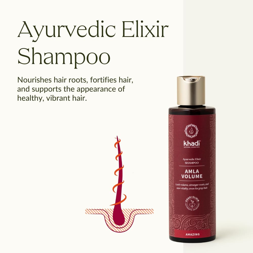 KHADI AMLA VOLUME Ayurvedic Shampoo - Powerful hair & volume through strong hair roots - 100% natural, vegan, silicone & sulfate-free - 6.7 fl oz