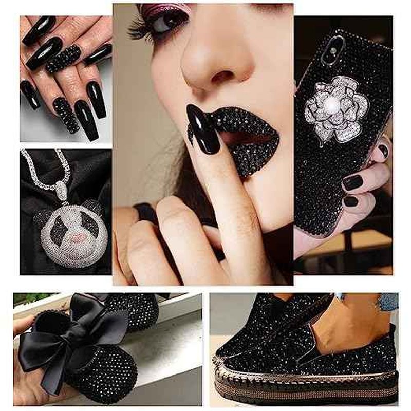 28 Types Black White Transparent Jelly Resin Rhinestones w B7000 Jewelry Glue for Bedazzling Crafting 3-6mm Flatback Stones Gems Diamonds Crystals for Face Eyes Makeup Crafts Tumblers Bottles