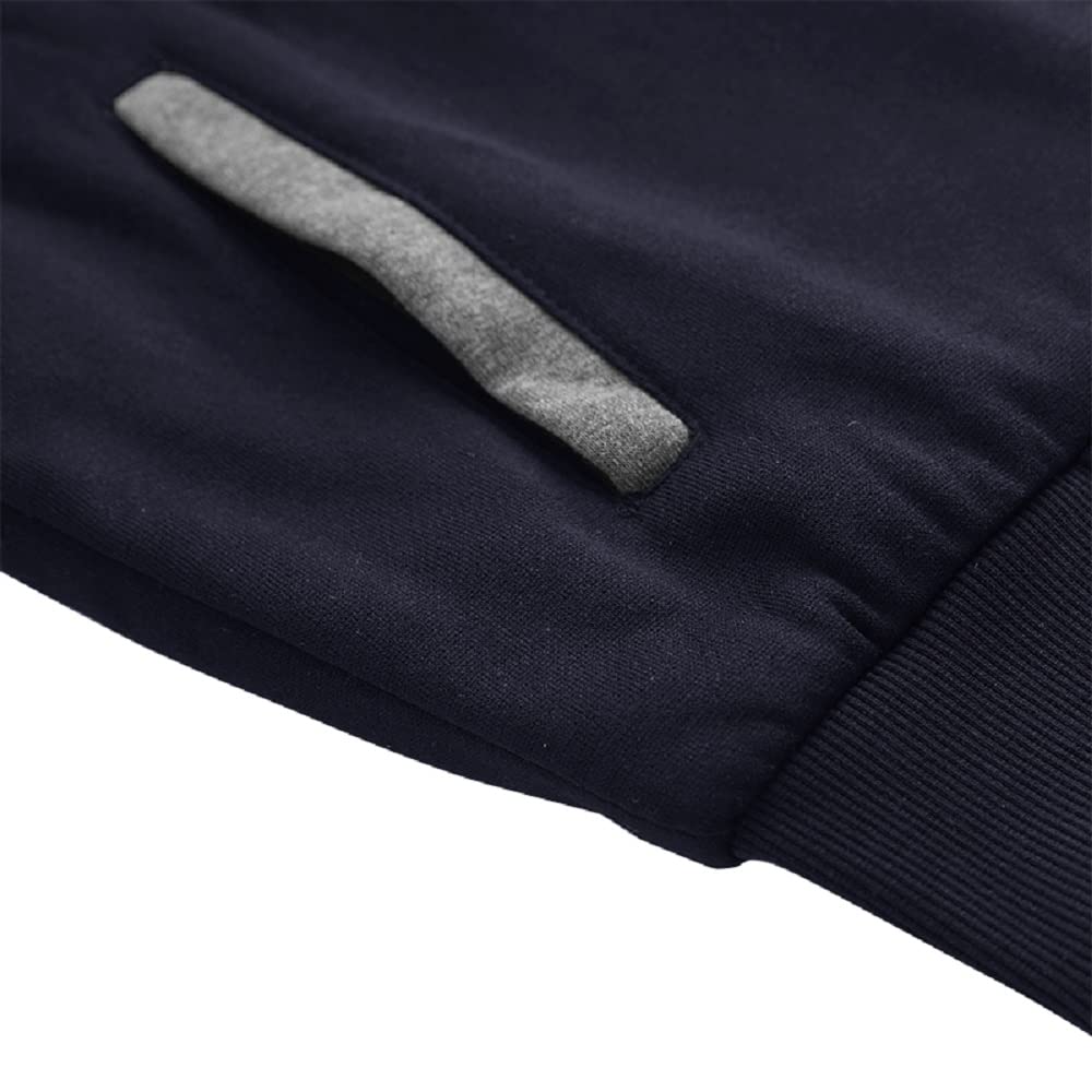 Facitisu Men Zip Up Hoodie Heavyweight Thick Fleece Coat Sherpa Lined Jacket Winter Warm Sweatshirts Navy Grey XL