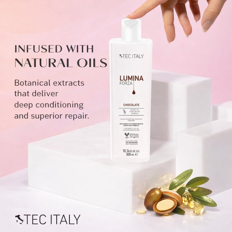 Tec Italy Lumina Forza Chocolate Color Enhancing Treatment for Brown Chocolate Hair Adds Shine Softness Color Depth Hydrating Repair with Botanical Extracts Keratin Amino Acids Leave In Care 300 ml