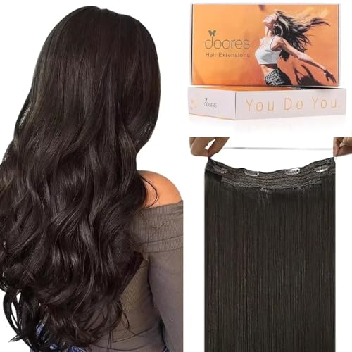 DOORES Wire Hair Extensions 18 Inch 95g Remy Human Wire Hair Extensions Invisible Transparent Line Adjustable Hairpieces Secret Extensions Straight Hair Dark Brown