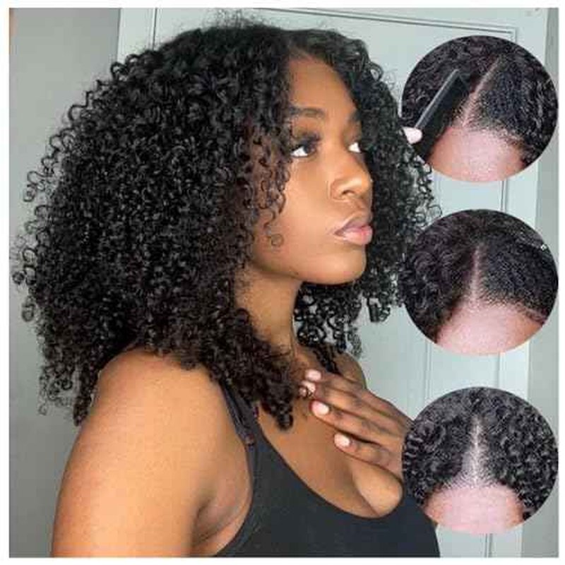 Glueless V Part Wigs Human Hair Afro Kinky Curly Upgrade U Part Wigs for Black Women Kinky Curly V Part Human Hair Wigs Full Head Clip In Half Wig 200% Density 26 Inch