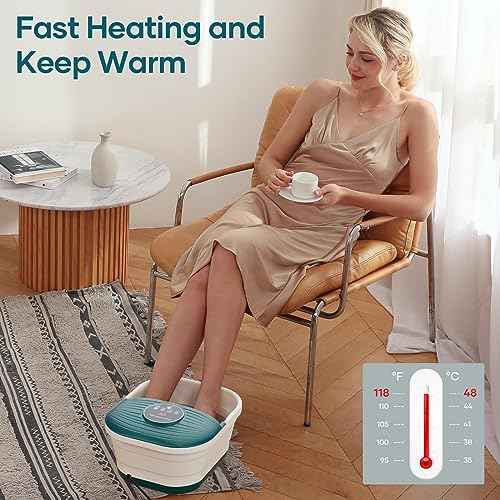 Collapsible Foot Spa Bath Massager with Heat, Bubble and Timer, 95-118¢µ Adjustable Temperature Fast Heating with Pedicure Stone and Massage Rollers for Feet Stress Relief at Home