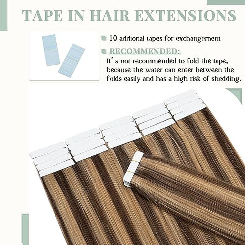 Rich Choices Tape in Hair Extensions Human Hair, 40pcs 80g 100% Remy Seamless Tape Hair Extensions Real Human Hair,14 Inch #4P27 Medium Brown Highlighted Dark Blond