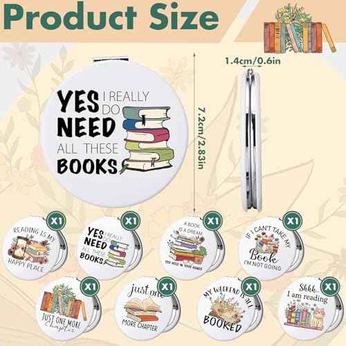 Weysat 8 Pcs Christmas Book Club Gifts Book Lovers Compact Mirror for Women Portable Makeup Pocket Mirror for Adult Women Lovers Librarian Bookish Club Gifts