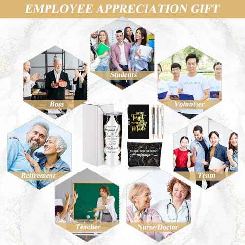 Domensi 6 Pcs Employee Appreciation Gift Set for Women Female Christmas Thank You Gift May You Be Proud 20 oz Rustic Marble Sign Tumbler Makeup Bag Journal for Teacher Nurse Lady Work Business(Black)