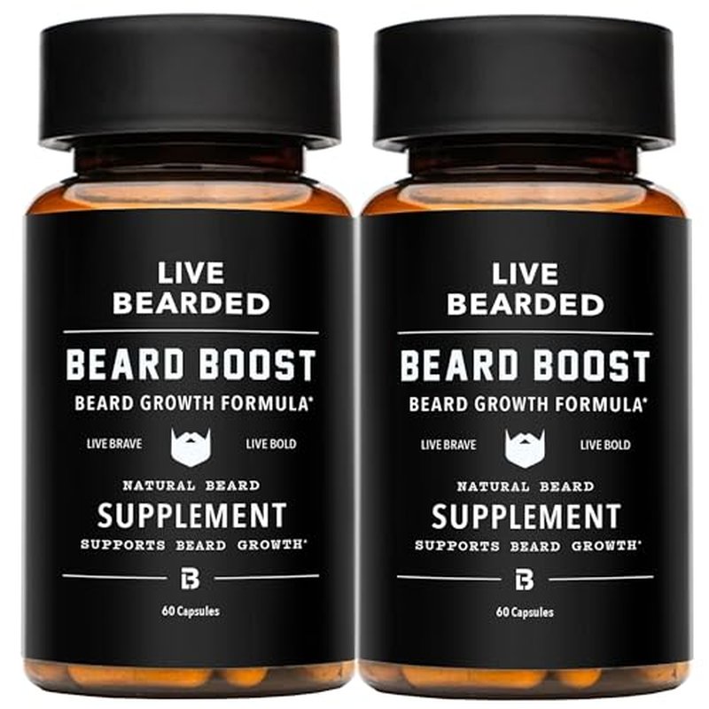 Live Bearded Beard Boost - Beard Growth Vitamins for Men with Biotin, Collagen, Silica, Fo-Ti Root - Facial Hair Growth for Men, Made in The USA | 60-Day Supply