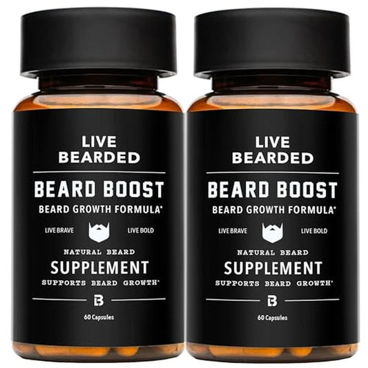 Live Bearded Beard Boost - Beard Growth Vitamins for Men with Biotin, Collagen, Silica, Fo-Ti Root - Facial Hair Growth for Men, Made in The USA | 60-Day Supply