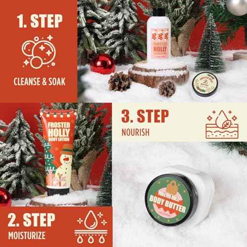Christmas Bath Gift Set for Women, 5 PCS Bath and Body Gift Set,Holiday Stocking Stuffers with Shower Gel, Body Lotion, Mini Towel,Birthday Gifts for Women