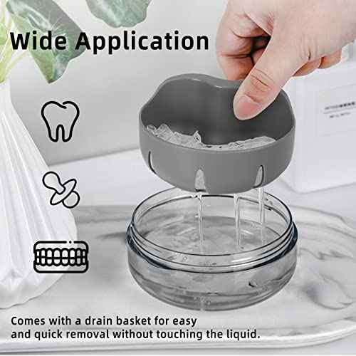 Leak Proof Denture Cup Kit Portable Retainer Case Perfect for Travel, Denture Case Container Cleaning Care for Dentures Aligner Mouth Guard with Denture Brush,Strainer, Removal Tool and Mirror