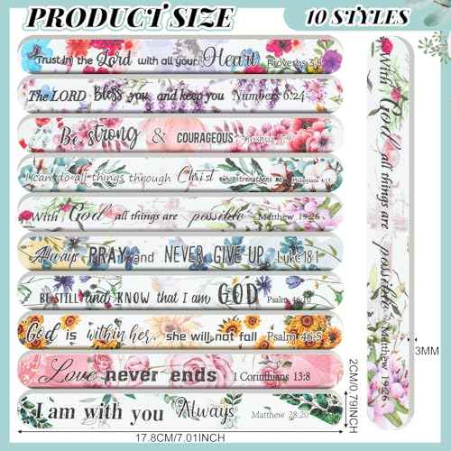 50 Pack Christian Gifts for Women Bulk Church Bible Verse Nail Files Floral Scripture Emery Boards Christian Religious Gift Nail Files for Employee Appreciation Teacher Staff Coworkers Women