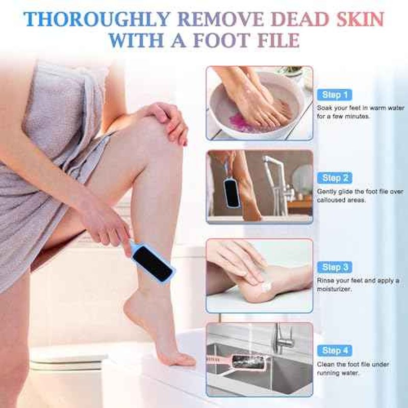 HOFASON 4Pcs Pedicure Foot Files Callus Remover with Double Sided, Professional Foot Scrubber for Feet at Home or Salon Care, Can Be Used On Both Dry and Wet Feet for Dead Skin (Blue&Pink)