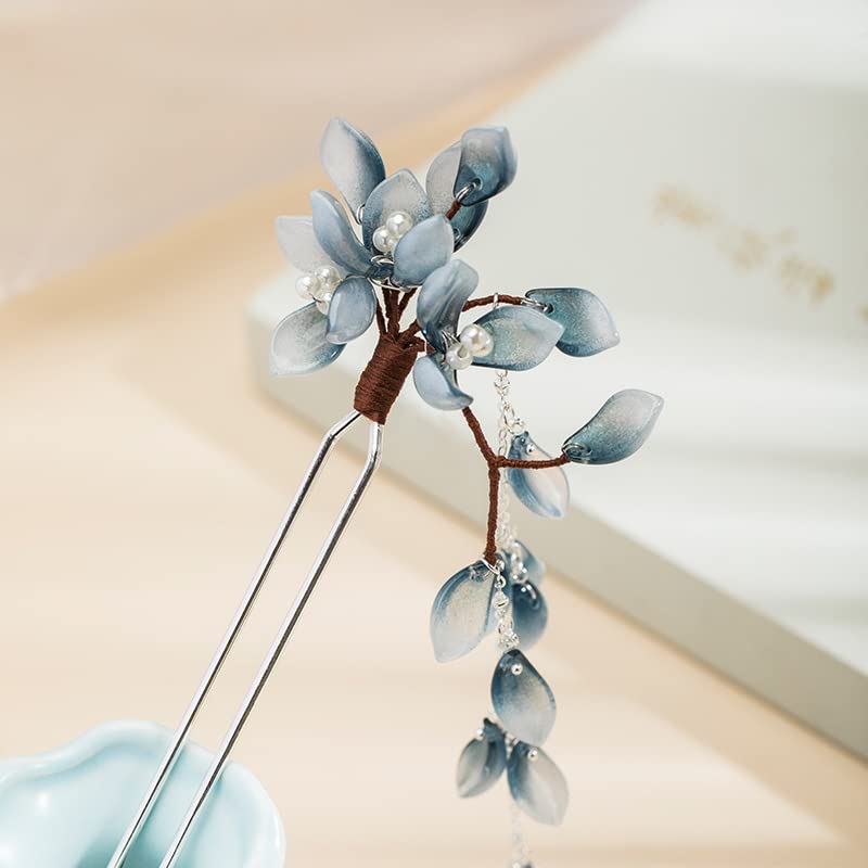Flower Petal Hairpin with Pearl Tassels | Handmade Metal Hair Clip for Women & Girls