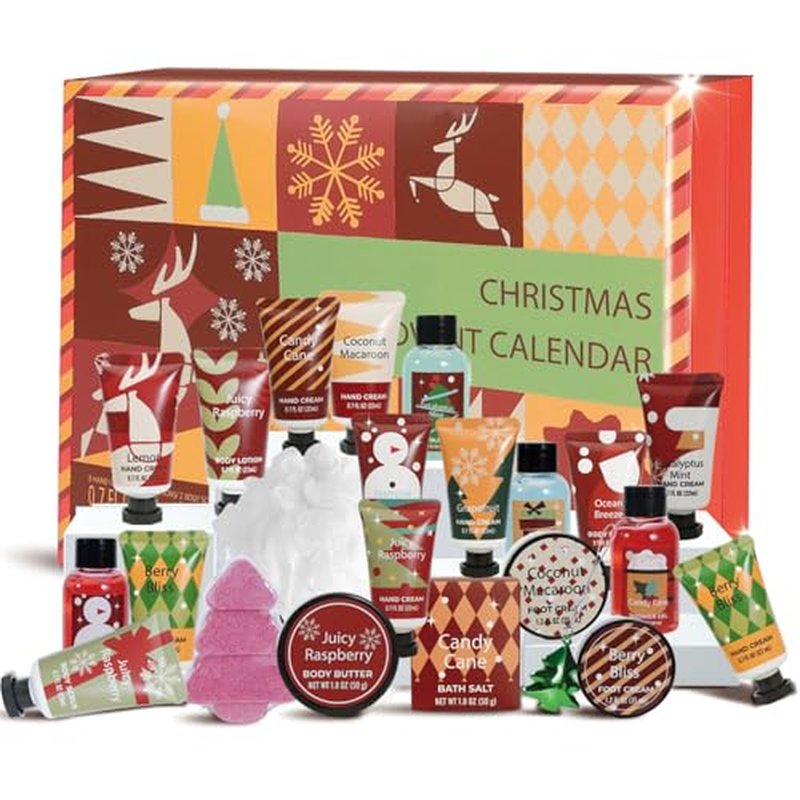 2025 Advent Calendar Beauty Womens, 24 Days Advent Calendar for Teen Girls Christmas Luxury Box Gifts Holiday, 24pcs Hand Cream Gifts Bath Sets with Bubble Bath, Shower Gel, Body Lotion Scrub etcs