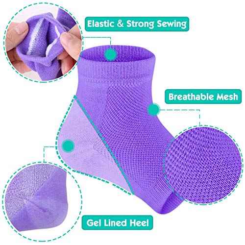 Selizo 6 Pairs Heel Moisturizing Socks Open Toe Socks Cracked Gel Heel Socks Foot Toeless Heel Repair Socks for Women Dry Hard Cracked Feet, 6 Colors
