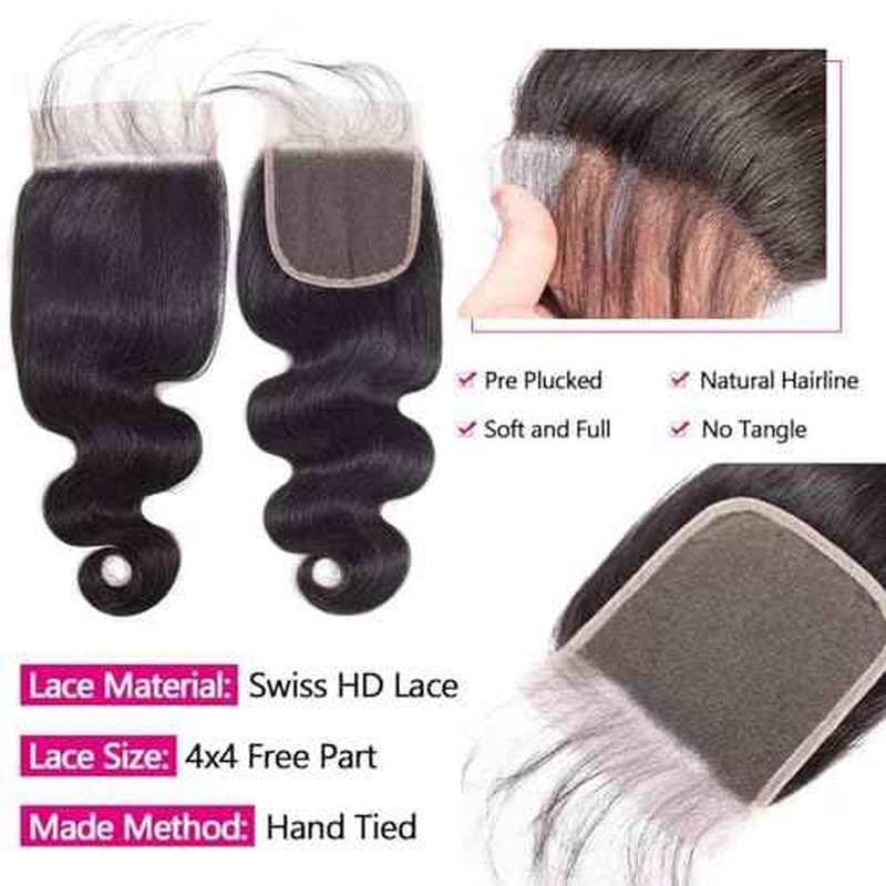12A human Hair Bundles With Closure(20 22 24 26 + 18) Body Wave Bundles Human Hair With 4x4 Lace Closure Human Hair Brazilian Virgin Hair Weave Bundle With Closure Free Part