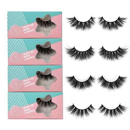18mm Mink Lashes 3D Real Mink Eyelashes Cat Eye Fluffy Cross False Eyelashes Wispy Soft Reusable Luxury Volume 5D Fake Eyelashes (Star, 4 Pairs)