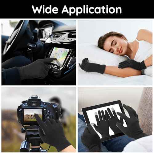 Segbeauty 12 Counts Touchscreen Black Cotton Gloves Black with Elastic Band, 6 Pair Touch Screen Hand Moisturizing Cotton Gloves for Dry Hands Sleeping Overnignt, Reusable Hand Care Spa Moisture Glove
