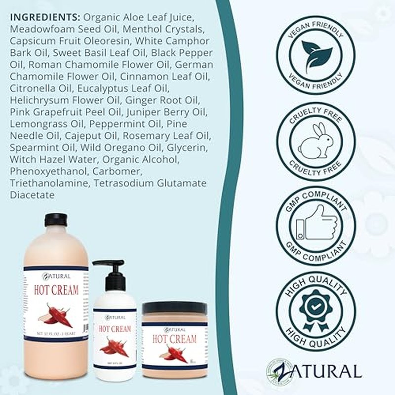 Zatural Hot Cream Muscle Rub Slimming Cream Body Wraps Belly and Skin Firming Professional Therapeutic Grade-Doctor Formulated (32 Ounce)