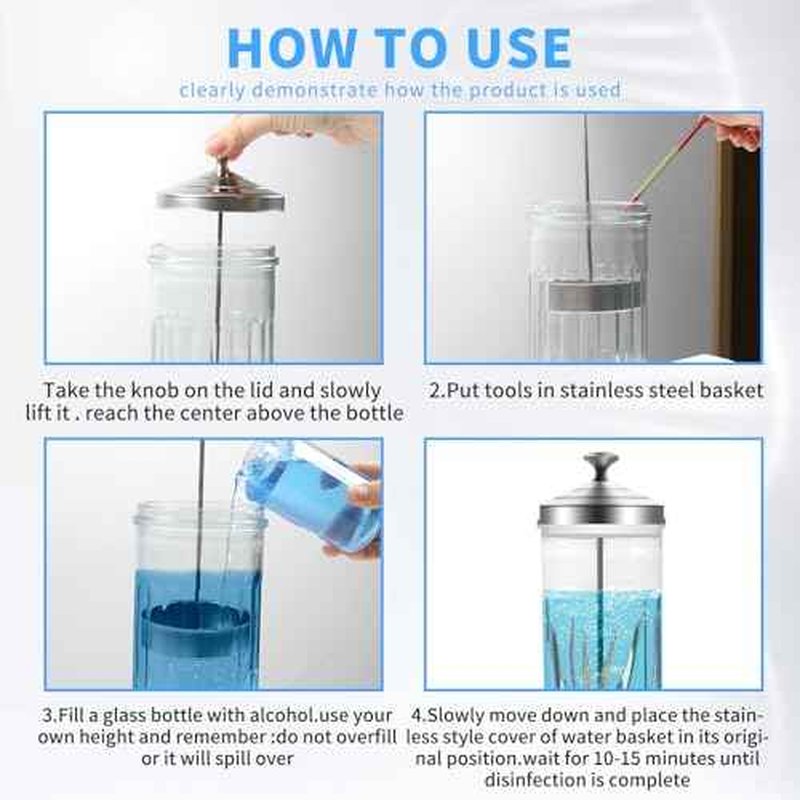 42.3 Oz Barbicide Disinfectant Jar with anti-slip pad, Disinfectant Jar Large for Nail Tools, Barber Shop&Spa Implements Barbicide Containers with Removable Straining Tray(1250 ml)