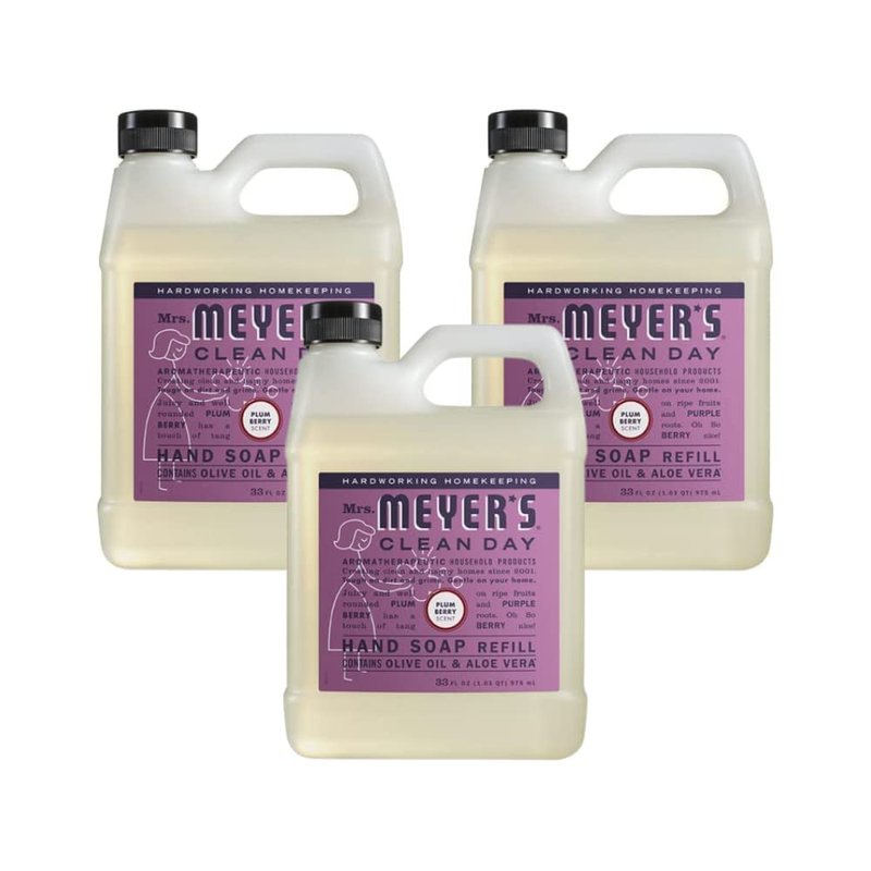 Mrs. Meyer's Clean Day Hand Soap Refill - Plum Berry Scent | 33 Fl Oz (Pack of 3)