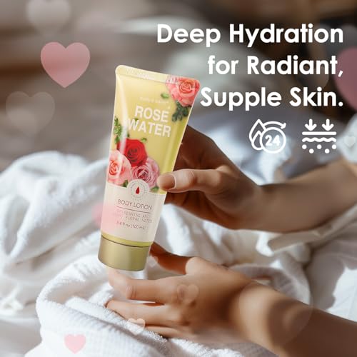 Body & Earth Spa Baskets for Women - 5 Piece Rose Scented Bath Sets with Shower Gel, Body Scrub, Body Lotion, Hand Soap, Mothers Day Gifts for Mom