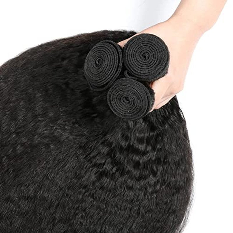 FQ Kinky Straight Bundles Human Hair 24 inch 10A Brazilian Kinky Straight Hair Weave Extensions For Black Women 100g/bundle Natural Color