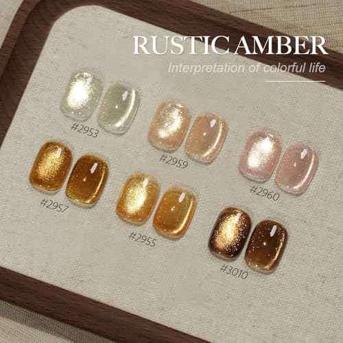 GAOY Cat Eye Gel Nail Polish Set with Magnet for Sparkling Maillard Effect, Caramel Amber Glitter Nail Art, Long Lasting Gel for Home & Salon Manicure
