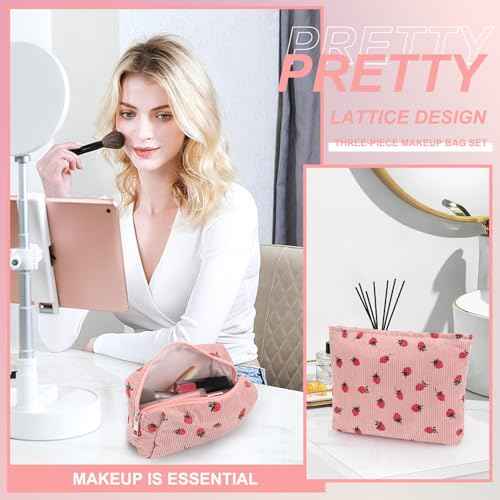 EIMMBD Makeup Bags 6 Pieces Set Large Capacity Cosmetic Bag Travel Toiletry Bag Organizer Cute Strawberry Makeup Bag Pouch Storage Bag for Women